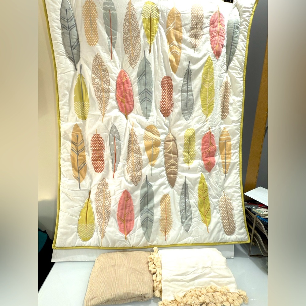 Feather Pattern boho baby crib bedding set 3pcs unisex